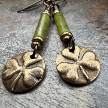 Shamrock Bronze Earrings, Irish Clovers, Connemara Marble, Irish Shamrock, Irish Celtic Jewelry, St Patrick's Day, Bronze Anniversary