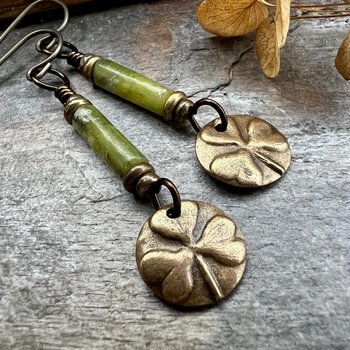 Shamrock Bronze Earrings, Irish Clovers, Connemara Marble, Irish Shamrock, Irish Celtic Jewelry, St Patrick's Day, Bronze Anniversary