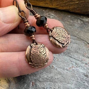 Copper Owl Earrings, Irish Celtic Jewelry, Pagan Jewelry, Copper Owl Jewelry, Witch Earrings, 7th Anniversary, Bird Lover Gifts, Earthy Gift