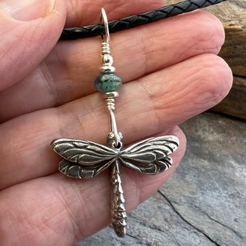 Dragonfly, Sterling Silver Charm, Czech Glass, Silver Dragonfly Necklace, Leather & Vegan Cords, Stainless Steel Chain, Earthy Nature Gifts