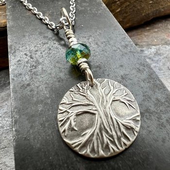 Tree of Life, Sterling Silver Charm, Czech Glass, Silver Tree Necklace, Leather & Vegan Cords, Stainless Steel Chain, Earthy Nature Gifts