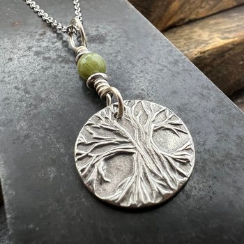 Tree of Life, Sterling Silver Charm, Connemara Marble, Silver Tree Necklace, Leather & Vegan Cords, Stainless Steel Chain, Earthy Nature