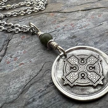 Celtic Cross, Sterling Silver Charm, Connemara Marble, Irish Celtic, Leather & Vegan Cords, Stainless Steel Chain, Silver Cross Necklace