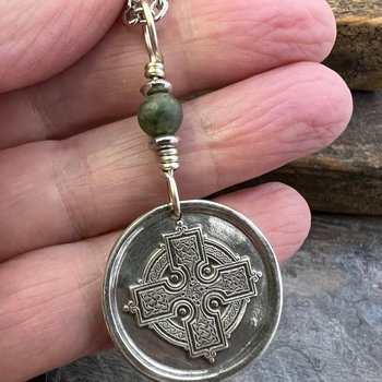 Celtic Cross, Sterling Silver Charm, Connemara Marble, Irish Celtic, Leather & Vegan Cords, Stainless Steel Chain, Silver Cross Necklace