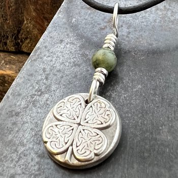 Four Leaf Clover, Sterling Silver, Wax Seal Charm, Connemara Marble, Irish Celtic Jewelry, Pagan Celtic Witch, 4 Leaf, Luck of the Irish