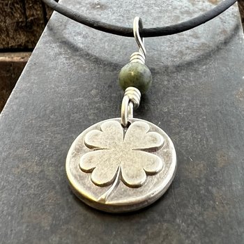 Four Leaf Clover, Sterling Silver, Wax Seal Charm, Connemara Marble, Irish Celtic Jewelry, Pagan Celtic Witch, 4 Leaf, Luck of the Irish