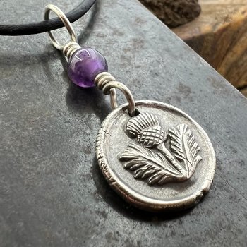 Thistle of Scotland, Sterling Silver, Wax Seal Charm, Scottish Jewelry, Highlander, Scottish Thistle, Amethyst, Outlander Gift, Spirals