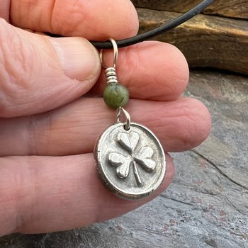 Sterling Silver Shamrock, Clover Charm, Wax Seal Charm, Connemara Marble, Irish Celtic Jewelry, Irish Clover, Trinity, Handmade Jewelry