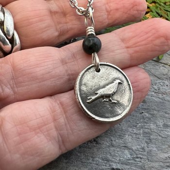Raven Charm, Sterling Silver, Kilkenny Black Marble, Irish Celtic Jewelry, Wax Seal Charm, Leather & Vegan Cords, Stainless Chains, Handmade
