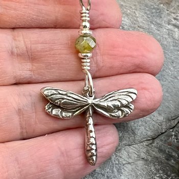 Dragonfly, Sterling Silver Charm, Czech Glass, Silver Dragonfly Necklace, Leather & Vegan Cords, Stainless Steel Chain, Earthy Nature Gifts