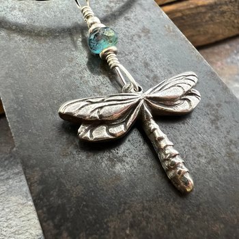 Dragonfly, Sterling Silver Charm, Czech Glass, Silver Dragonfly Necklace, Leather & Vegan Cords, Stainless Steel Chain, Earthy Nature Gifts