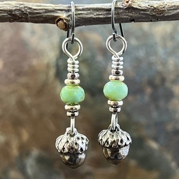 Acorn Sterling Silver Earrings, Hypoallergenic, Niobium Ear Wires, Czech Glass, Oak Tree Jewelry, Tiny Acorns, Druid, Earthy Woodland Gifts