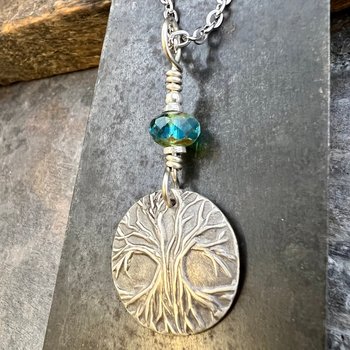 Tree of Life, Sterling Silver Charm, Czech Glass, Silver Tree Necklace, Leather & Vegan Cords, Stainless Steel Chain, Earthy Nature Gifts