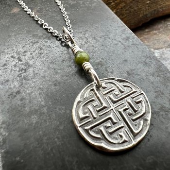 Sterling Silver, Celtic Knot Wax Seal Charm, Connemara Marble, Irish Celtic Jewelry, Pagan Art, Leather & Vegan Cords, Stainless Chains