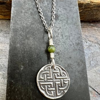 Sterling Silver, Celtic Knot Wax Seal Charm, Connemara Marble, Irish Celtic Jewelry, Pagan Art, Leather & Vegan Cords, Stainless Chains