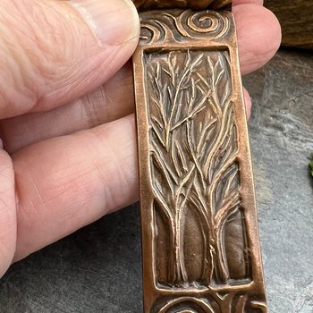 Two Trees Copper Pendant, Irish Celtic Spirals, Hand Carved, Intertwined in Love, 7th Anniversary, Leather & Vegan Cords, Long Tree Necklace