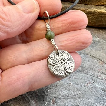 Four Leaf Clover, Sterling Silver, Wax Seal Charm, Connemara Marble, Irish Celtic Jewelry, Pagan Celtic Witch, 4 Leaf, Luck of the Irish