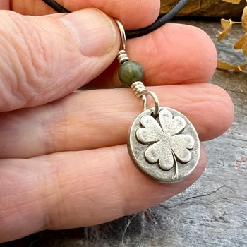 Four Leaf Clover, Sterling Silver, Wax Seal Charm, Connemara Marble, Irish Celtic Jewelry, Pagan Celtic Witch, 4 Leaf, Luck of the Irish