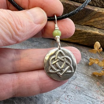 Celtic Heart Knot, Sterling Silver, Wax Seal Charm, Connemara Marble, Irish Celtic Jewelry, Pagan Art, Leather & Vegan Cords, Soul Harbor