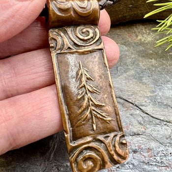 Pine Tree Pendant, Celtic Spirals, Copper Tree Necklace, Evergreen Coniferous Trees, Earthy Rustic Art Jewelry, Hand Carved, Tree of Life