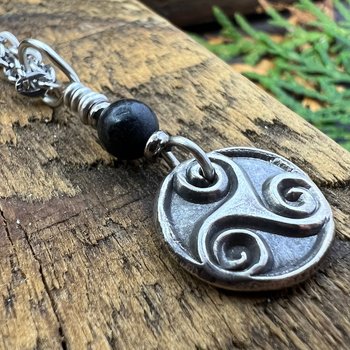 Triskele, Sterling Silver, Wax Seal Charm, Kilkenny Black Marble, Irish Celtic Jewelry, Pagan Art, Leather & Vegan Cords, Stainless Chains