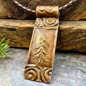 Pine Tree Pendant, Celtic Spirals, Copper Tree Necklace, Evergreen Coniferous Trees, Earthy Rustic Art Jewelry, Hand Carved, Tree of Life