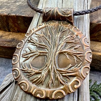 Tree of Life, Copper Tree Necklace, Irish Celtic Jewelry, Round Tree Pendant, Earthy Rustic Jewelry, Hand Carved, Tree Branches Roots