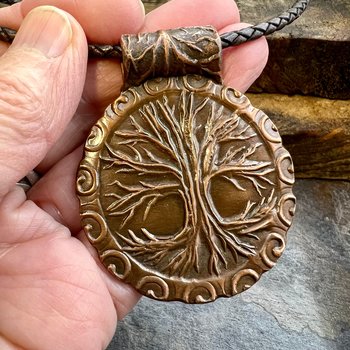 Tree of Life, Copper Tree Necklace, Irish Celtic Jewelry, Round Tree Pendant, Earthy Rustic Jewelry, Hand Carved, Tree Branches Roots