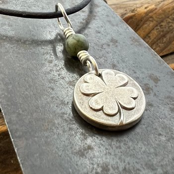 Four Leaf Clover, Sterling Silver, Wax Seal Charm, Connemara Marble, Irish Celtic Jewelry, Pagan Celtic Witch, 4 Leaf, Luck of the Irish