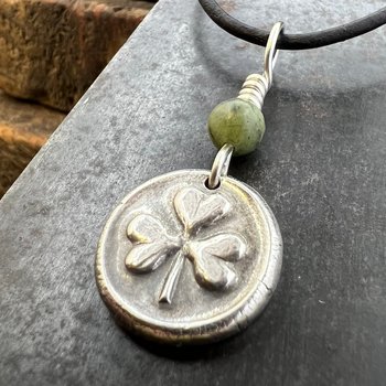 Sterling Silver Shamrock, Clover Charm, Wax Seal Charm, Connemara Marble, Irish Celtic Jewelry, Irish Clover, Trinity, Handmade Jewelry