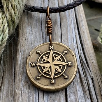 Compass Rose Charm, Bronze Compass Necklace, Nautical Sailing Gifts, Protection Guidance Talisman, Men's Jewelry, Grad Gifts, Handmade Art