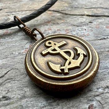 Anchor Charm, Bronze Necklace, Nautical Sailing Sea, Protection Guidance Talisman, Men Women Unisex Jewelry, Rustic Seaworn, Handmade Art