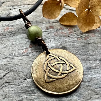 Bronze Trinity Knot, Triquetra, Wax Seal Charm, Connemara Marble, Irish Celtic Jewelry, Pagan, 8th Anniversary, Triple Goddess, Celtic Witch