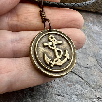 Anchor Charm, Bronze Necklace, Nautical Sailing Sea, Protection Guidance Talisman, Men Women Unisex Jewelry, Rustic Seaworn, Handmade Art