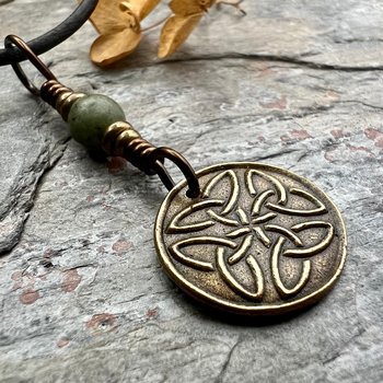 Bronze Trinity Knot, Triquetra, Wax Seal Charm, Connemara Marble, Irish Celtic Jewelry, Pagan, 8th Anniversary, Triple Goddess, Celtic Witch