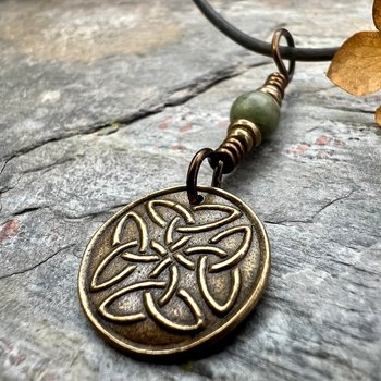 Bronze Trinity Knot, Triquetra, Wax Seal Charm, Connemara Marble, Irish Celtic Jewelry, Pagan, 8th Anniversary, Triple Goddess, Celtic Witch
