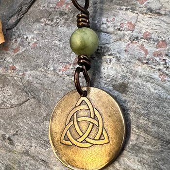Bronze Trinity Knot, Triquetra, Wax Seal Charm, Connemara Marble, Irish Celtic Jewelry, Pagan, 8th Anniversary, Triple Goddess, Celtic Witch