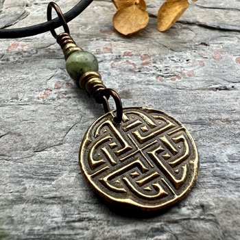 Celtic Knot Charm, Bronze Necklace, Wax Seal Charm, Connemara Marble, Irish Celtic Jewelry, Pagan, 8th Anniversary, Celtic Witch, Intertwine