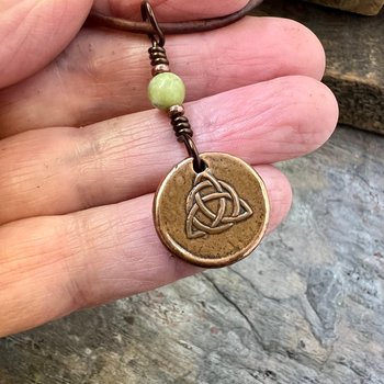 Copper Trinity Knot, Triquetra, Wax Seal Charm, Connemara Marble, Irish Celtic Jewelry, Pagan, 7th Anniversary, Triple Goddess, Celtic Witch