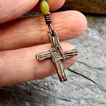 Saint Brigid's Cross, Copper Charm, Irish Celtic Jewelry, Connemara Marble, Hand Carved, Pagan Imbolc, Celtic Witch, Soul Harbor Jewelry
