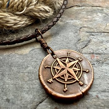 Compass Rose, Copper Pendant, Sailing Gifts, Nautical Jewelry, Men's Jewelry, Sailor Necklace, 7th Anniversary, Protection Talisman