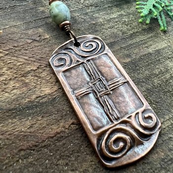 Saint Brigid's Cross, Copper & Connemara Marble Pendant, Irish Celtic Jewelry, Brigit Bridget, St Brigid of Kildare, Irish Cross, Imbolc