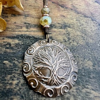 Celtic Tree of Life, Copper Pendant, Irish Celtic Spirals, Round Tree of Life, Crann Bethadh, Soul Harbor Jewelry, Artwork