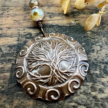 Celtic Tree of Life, Copper Pendant, Irish Celtic Spirals, Round Tree of Life, Crann Bethadh, Soul Harbor Jewelry, Artwork