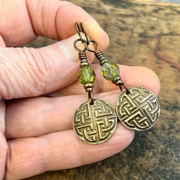 Celtic Knot, Bronze Earrings, Triquetra, Irish Celtic Jewelry, Czech Glass, Celtic Knots, St Patrick's Day, Eternity, Triple Goddess