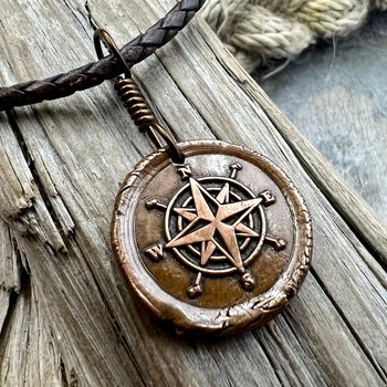 Compass Rose, Copper Pendant, Sailing Gifts, Nautical Jewelry, Men's Jewelry, Sailor Necklace, 7th Anniversary, Protection Talisman