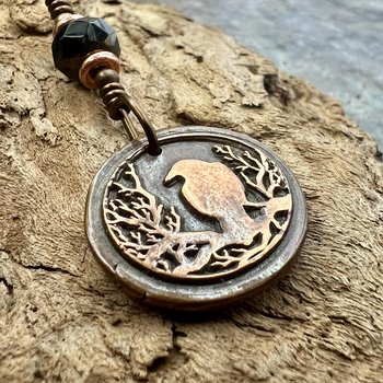 Copper Raven, Wax Seal Charm, Irish Celtic, Czech Glass, Leather & Vegan Cords, Crow Corvid, Handmade Art Jewelry, Celtic Witch, Messengers