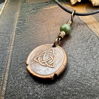 Copper Trinity Knot, Triquetra, Wax Seal Charm, Connemara Marble, Irish Celtic Jewelry, Pagan, 7th Anniversary, Triple Goddess, Celtic Witch