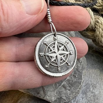 Compass Rose Charm, Sterling Silver Pendant, Wax Seal Charm, Sailing Nautical Jewelry, Guidance Journey Talisman, Handmade Art Jewelry