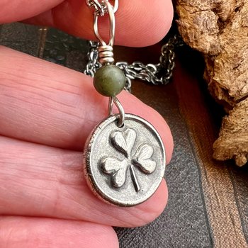 Sterling Silver Shamrock, Clover Charm, Wax Seal Charm, Connemara Marble, Irish Celtic Jewelry, Irish Clover, Trinity, Handmade Jewelry
